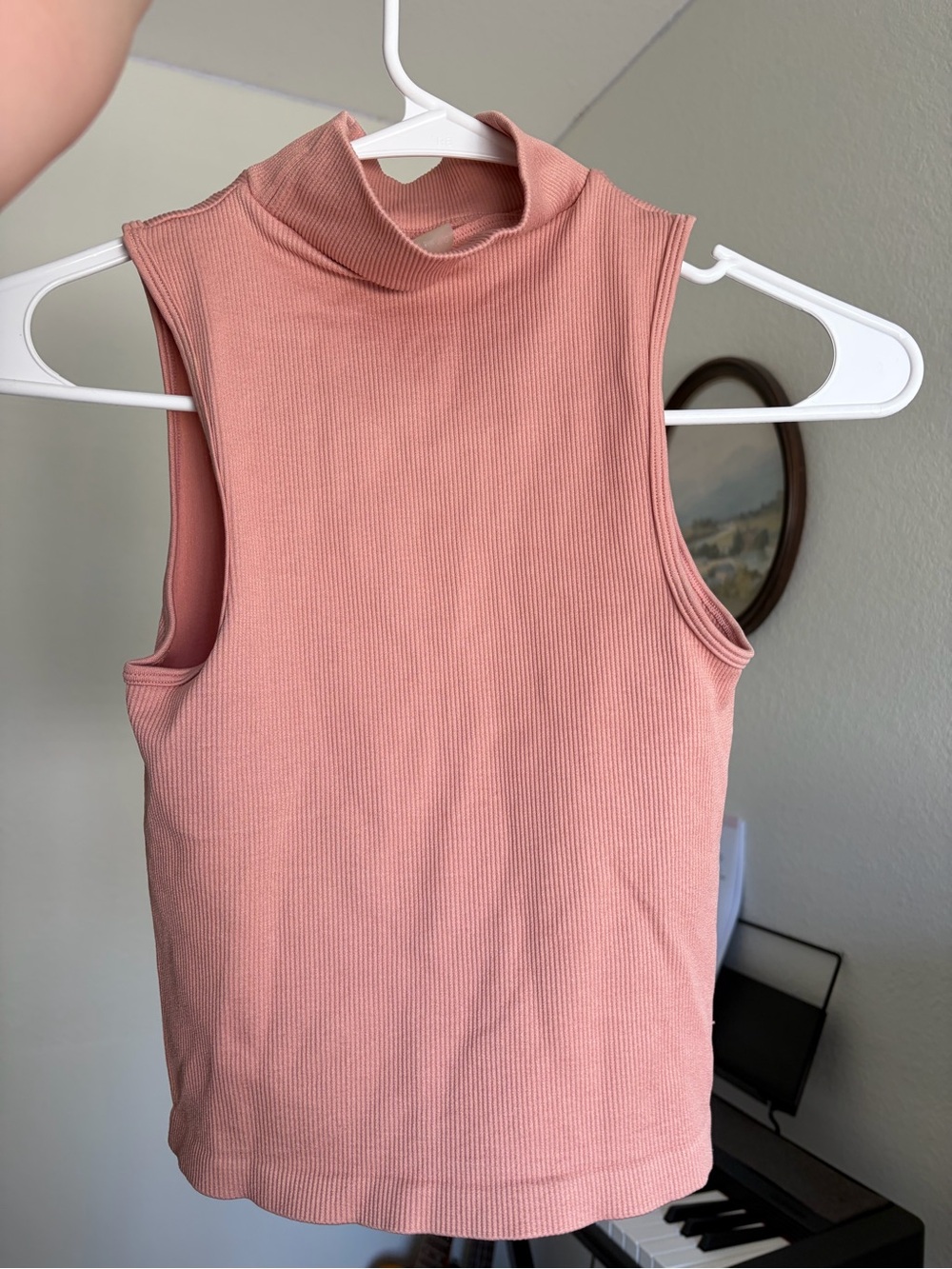 Sleeveless Mock Neck Ribbed Tank Top - Dusty Rose